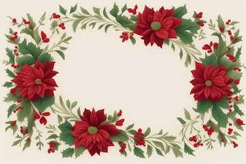 A light cream background with a traditional red and green floral border