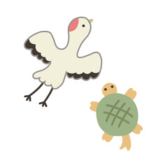 ゆるかわいい鶴と亀のイラスト