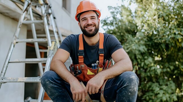 Smiling Construction Worker Taking a Break on the Job Site