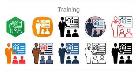 A set of 10 Training icons as Coaching, Practice, Skill