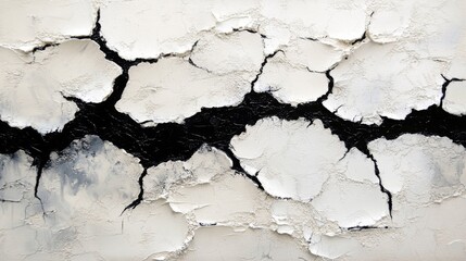 Black Crack Abstract Painting on White Textured Background