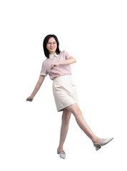 Young Asian woman on blue background