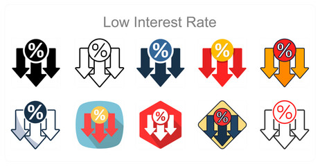 A set of 10 Low Interest Rate icons as Savings, Finance, Economy