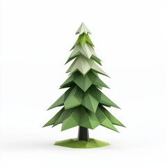 Obraz premium 3D Render, Low Poly style of a pine tree with a conical shape and green needles, on isolated white background