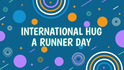 Obraz premium International Hug a Runner Day national holiday horizontal wide banner design with geometric shapes and bright beautiful colors 