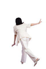 Obraz premium Young Asian businesswoman wearing white jacket on purple background