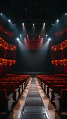 Theater Stage With Empty Seats And Spotlights