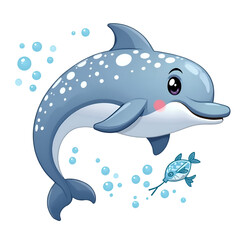 Obraz premium Dive into a world of joy with our playful dolphin and its aquatic friends , digital illustration of character design concept.