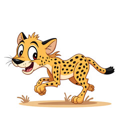 Fototapeta premium A joyful cheetah dashes through the grassland with boundless energy and happiness, digital art of cartoon character concept.
