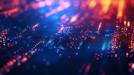 Obraz premium Abstract digital pattern with blue and orange glowing dots