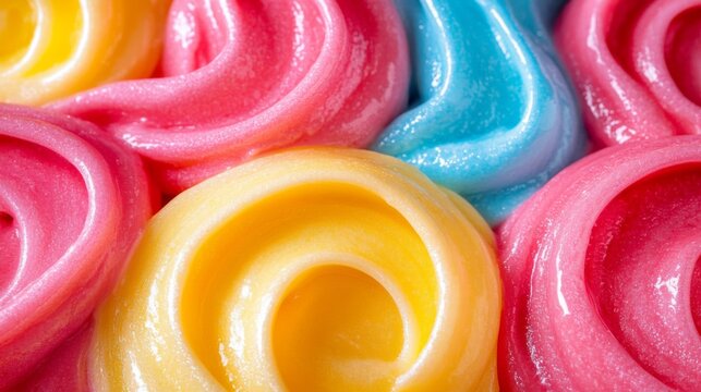 Swirling Close-Up of Yellow, Pink, and Blue Slime
