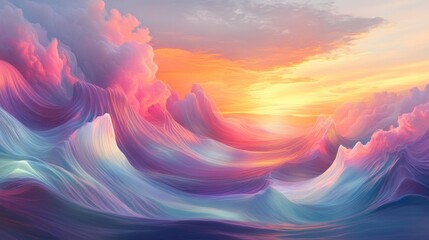 Obraz premium Abstract Landscape with Pink Clouds and Sunset