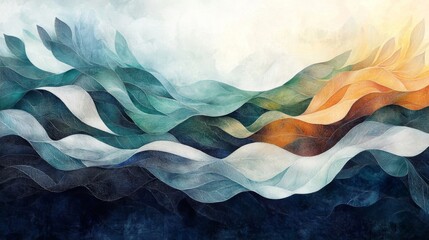 Obraz premium Abstract Watercolor Landscape with Wavy Lines and Veins