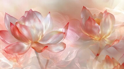 Fototapeta premium Two Delicate Pink Lotus Flowers with Transparent Petals