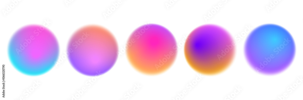 Poster bright colorful circle gradient set. round blur gradation background collection. iridescent radial b