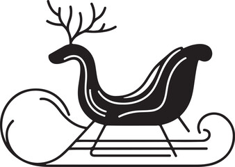Christmas Sleigh Silhouette - Santa’s Sleigh Vector Icon.