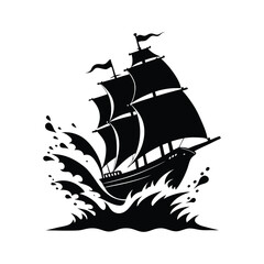 Sea Scene Clipart Design - Sea Life Scene vector illustration in black and white
