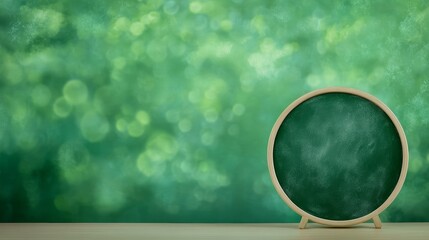 Rustic blackboard on wooden table against green backdrop, ideal for educational or culinary display