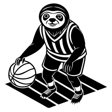 recommend clip art: Sloth Basketball Player: A charming illustration of a sloth in a basketball jersey, poised to dribble.  This unique character design offers a playful twist on sports themes. 