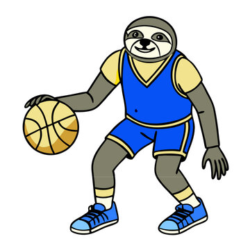 recommend clip art: Sloth Basketball Player: Cartoon Sloth in Blue Jersey Dribbling a Basketball 