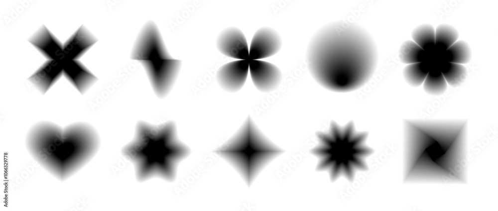 Aufkleber black smooth blurred gradient form set. grunge blurry aura shape collection. fading abstract element