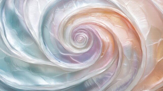 A Close-up View of a Spiraling, Multicolored Seashell