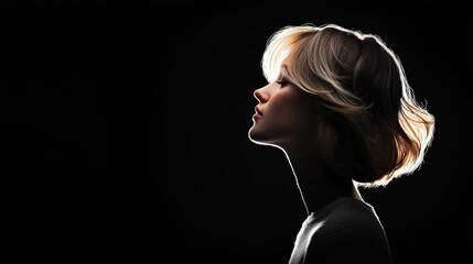 A portrait silhouette with the subject hair backlit, creating a halo effect and emphasizing the shape and texture of their hair.