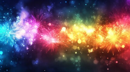 Colorful Fireworks Display with Bokeh Lights Against a Dark Sky