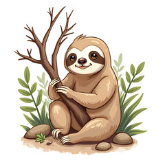 Obraz premium A sloth showcases the beauty of relaxation while surrounded by nature s tranquility, digital illustration of animal portrait concept.