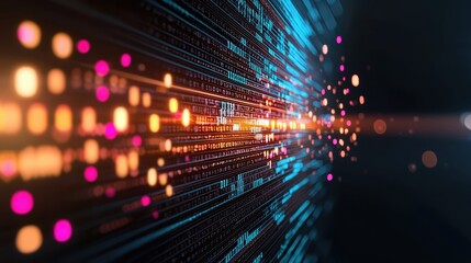 Abstract digital background with binary code and glowing lines, symbolizing the complexities of digital security and data protection.