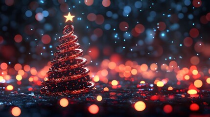 Christmas tree with red and black garland and lights