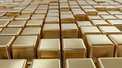 Rows of shiny gold bars stacked together, representing wealth and luxury in a high-quality image.