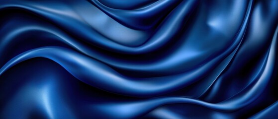 Obraz premium Luxurious dark blue silk fabric with smooth folds and waves creating an elegant texture.