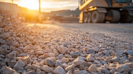 Gravel Road Construction at Sunset