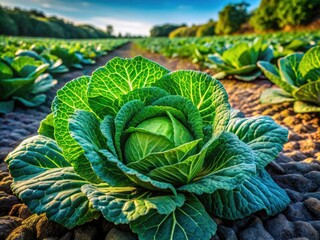 Obraz premium Close-up of Fresh Cabbage Growing in Organic Farm Setting - Urban Exploration Photography of Agriculture and Nature
