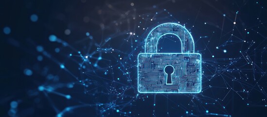 Cyber Security Concept - Digital Lock on Network