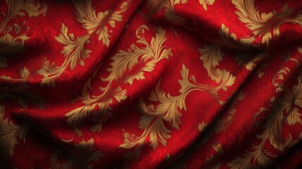 Draped Red Fabric with Gold Floral Pattern