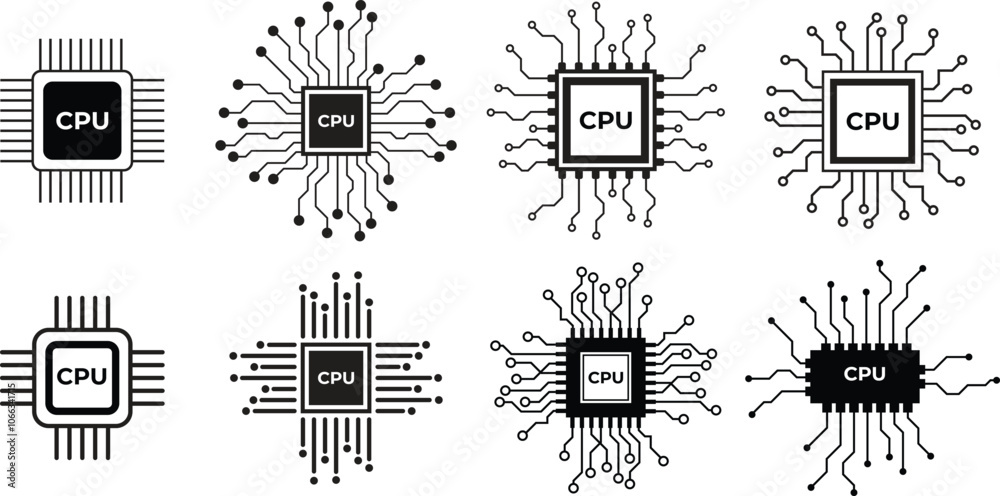 Fototapete set of cpu processor icon. circuit board icon set. computer microchip processor. suitable for websit