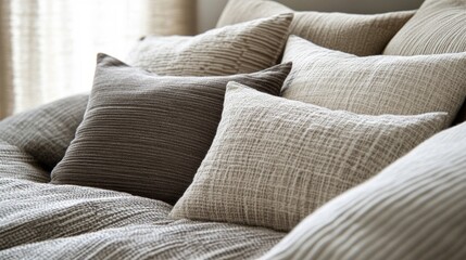 A Close-Up of Soft, Textured Throw Pillows in Neutral Tones