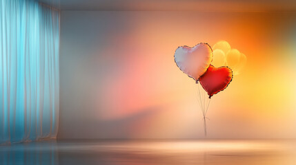 Fototapeta premium Heart shaped balloons in serene setting with soft lighting