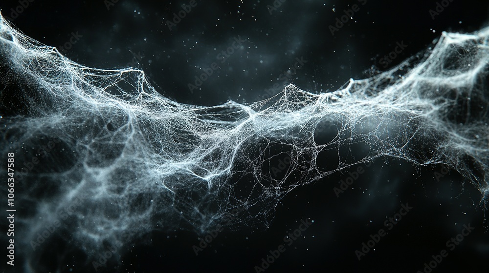 Wall mural A delicate white spiderweb with a hazy background