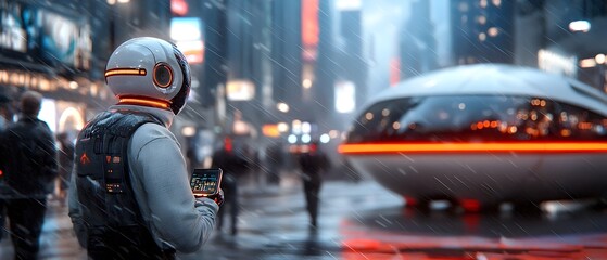 Fototapeta premium Futuristic Digital Metropolis with AI Powered Smart City Infrastructure and Sustainable Energy Solutions Intelligent robots managing the city s advanced transportation power grid