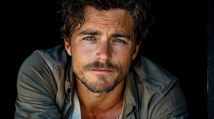 Obraz premium Intense Portrait of a Man with a Serious Expression