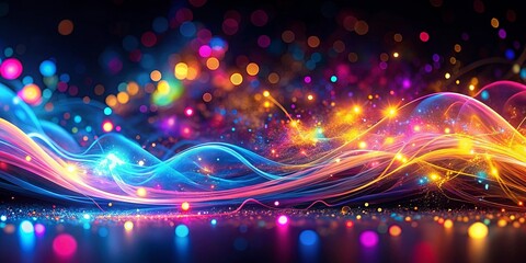 A symphony of luminous curves, interwoven with sparkling dust and vibrant bokeh, creates a mesmerizing tapestry of light and color.