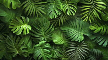 Fototapeta premium Lush Green Tropical Leaves Background