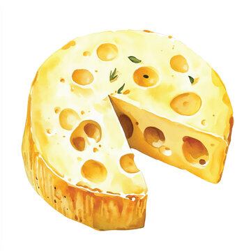 watercolor cheese wheel with slice clip art preview