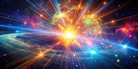 Naklejka premium Vibrant Cosmic Explosion with Colorful Light Trails and Stars Captured in Tilt-Shift Photography for Stunning Visual Impact
