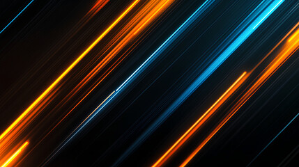 Obraz premium Abstract background with blue and orange gradient light streaks on black, glowing blurred motion effect, glowing horizontal lines