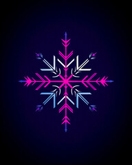 Electric Magenta and Blue graphic design snowflakes on a dark blue background