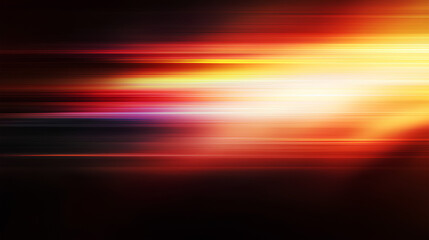 Obraz premium Abstract blurred background with colorful stripes of light on dark orange and black, horizontal lines with gradient effect, glowing and flowing in motion